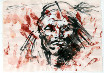 lost cultures: ndee-sangochonh-thunder Apache, ink on newsprint